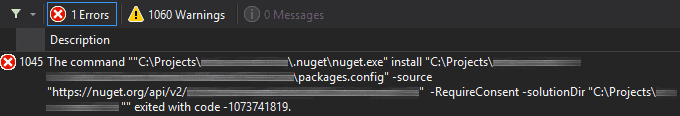 NuGet -1073741819 error