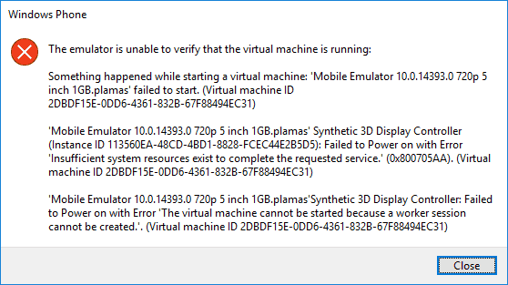 0x800705AA error message