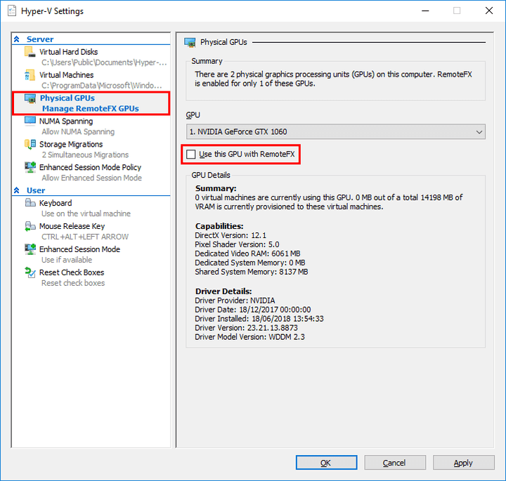 Hyper-V Settings updated