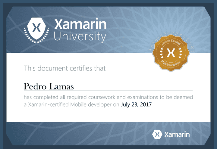 Xamarin Certified Mobile Developer certificate